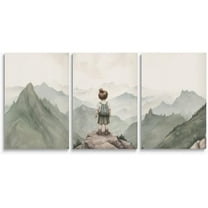 Baby Girl Adventure Nursery Decor, Adventure Nursery Wall Art, Watercolor Mountain Landscape, Woodland Decor for Kids Room, Baby Girl Set of 3 Canvas Set, Framed 16"x24"