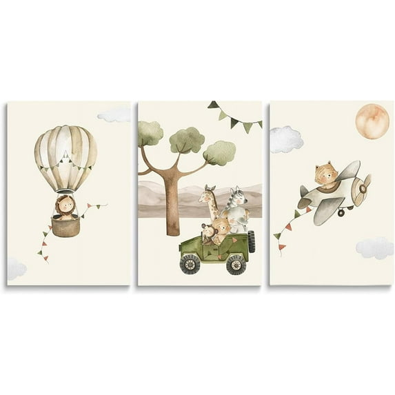 Baby Girl Adventure Nursery Decor, Adventure Nursery Wall Art, Watercolor Mountain Landscape, Woodland Decor for Kids Room, Baby Girl Set of 3 Canvas Set, Framed 16"x24"