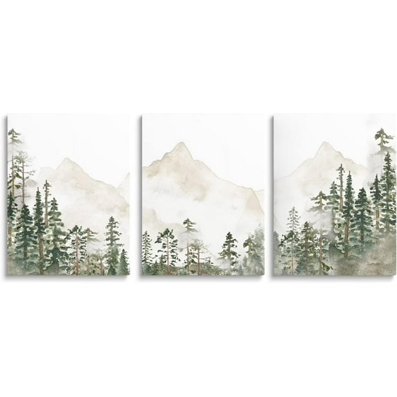Baby Girl Adventure Nursery Decor, Adventure Nursery Wall Art, Watercolor Mountain Landscape, Woodland Decor for Kids Room, Baby Girl Set of 3 Canvas Set, Framed 16"x24"