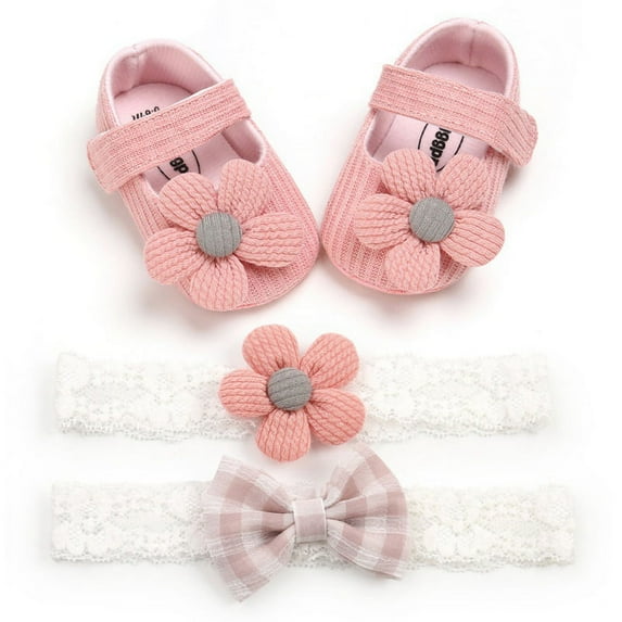 Baby Girl Anti-Slip Sole Newborn Infant First Walkers Shoes with 2 Headbands