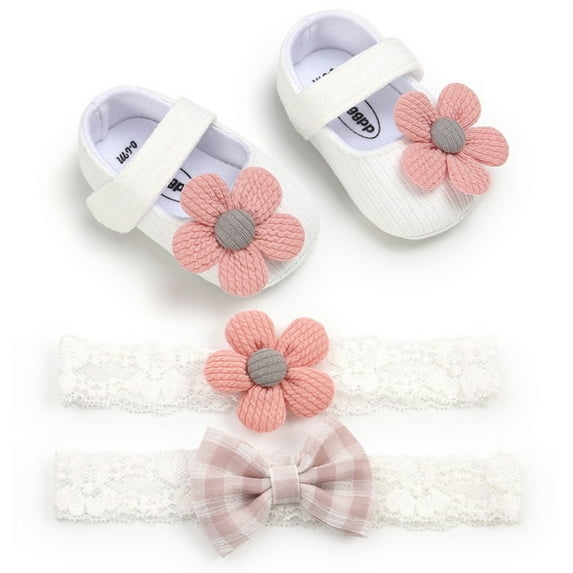 Baby Girl Anti-Slip Sole Newborn Infant First Walkers Shoes with 2 Headbands