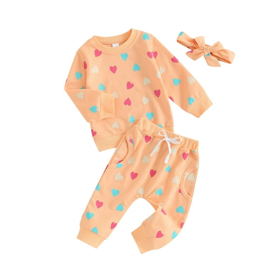 Baby Girl Autumn Clothes 6M 12M 18M 24M 3Y Newborn Toddler Long Sleeve Valentine's Day Heart Print Sweatshirt Pants Outfits Infant Tracksuits