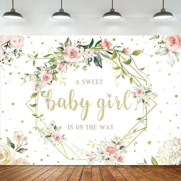 Baby Girl Backdrop for Photography Baby Shower Floral Sweet Rose Flower Green Eucalyptus Leaves Gold Dot Background Party Decorations Cake Table Banner Decor Photo Booth Studio Props
