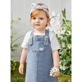 thumbnail image 1 of Baby Girl Basic Casual Denim Skirt With Cute Bear Embroidery, Adjustable Button Suspenders, 1 of 4