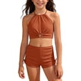 thumbnail image 1 of Baby Girl Bathing Suit Toddler Ruffle Shoulder Bikini Tankini Swimwear Sun Protection Swimsuit Summer Outdoor Tops Brown 13-14Y, 1 of 7
