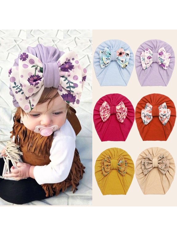 Baby Girl Big Hair Bow Knotted Head Wrap Bow Beanie India Cap Warm for Newborn Infant Toddlers