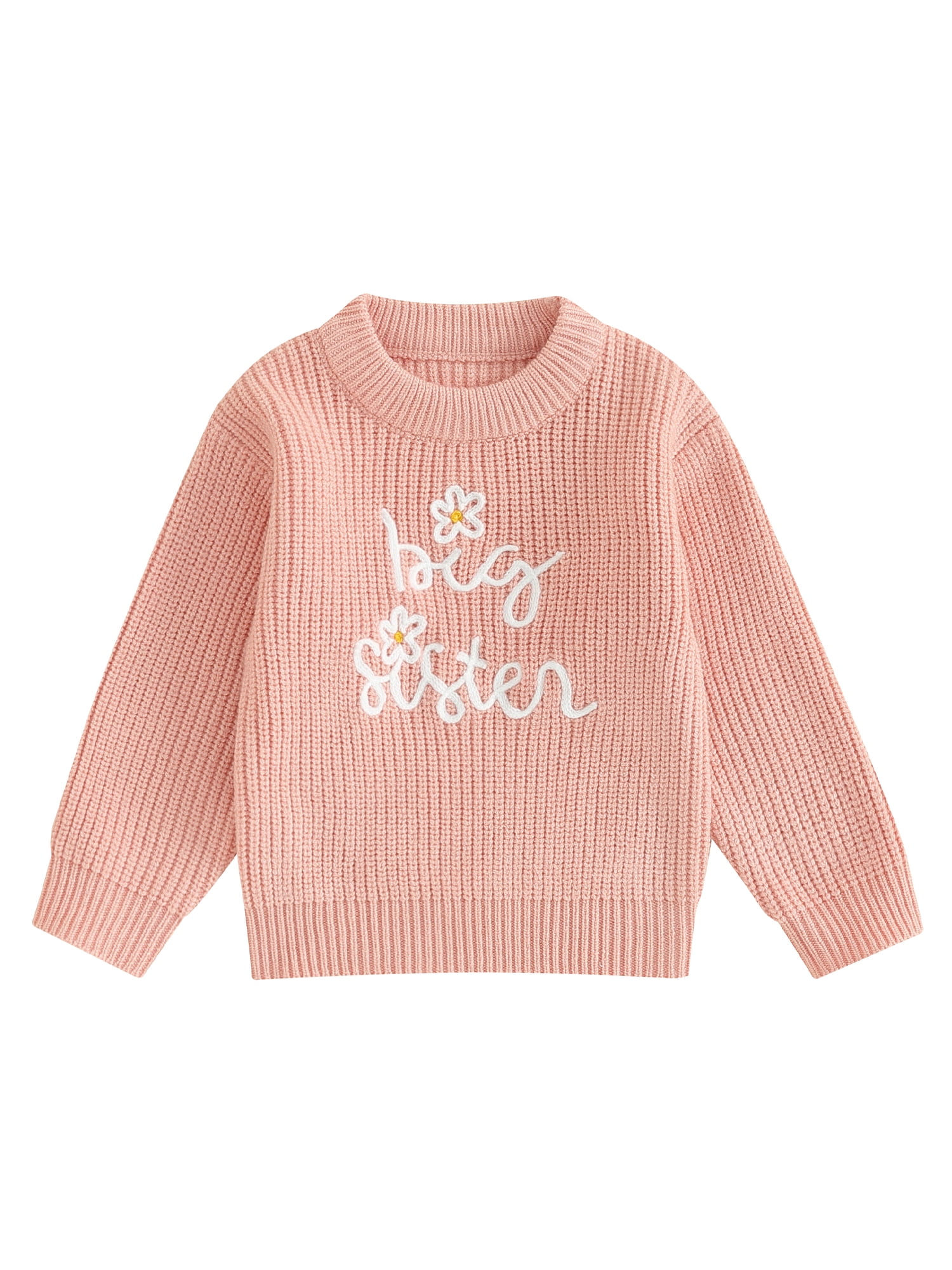 Baby Girl Big Sister Embroidery Sweater Toddler Crew Neck Long Sleeve