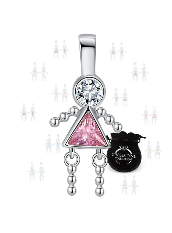 Ginger Lyne Girl  Kid Birthstone Pendant Charms Cubic Zirconia Sterling Silver Baby  for Family Tree Necklace Gift for Mom or Grandma