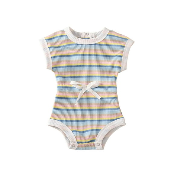 Baby Girl Bodysuits Onesies Boys Striped Spring Short Sleeve Clothes Baby Romper Summer Outfits Light Blue 6-12 Months