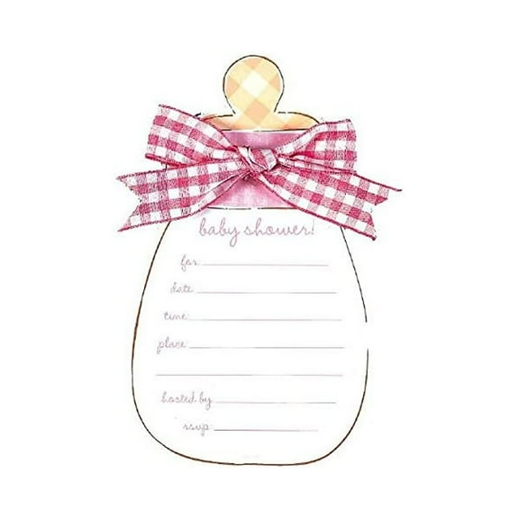 Baby Girl Bottle Shaped Die Cut Invitations with Gingham Ribbon Set - 6 1/4" x 4 7/8" - 8/Pack (493601)
