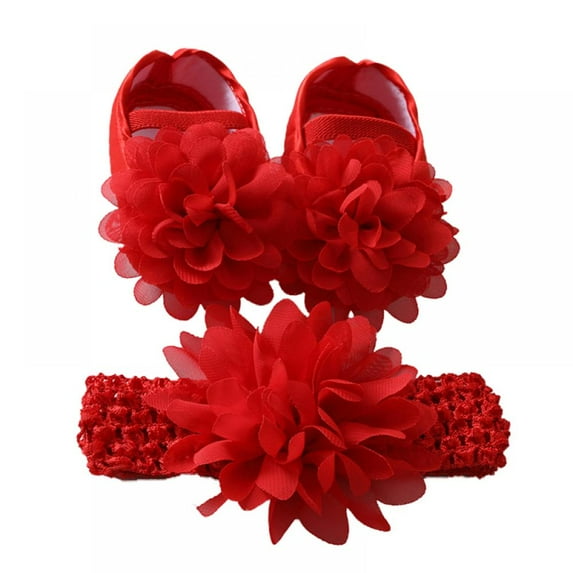Baby Girl Bowknot Princess Shoes Toddler Satin Cloth Soft Sole Walking Shoes Headband Set