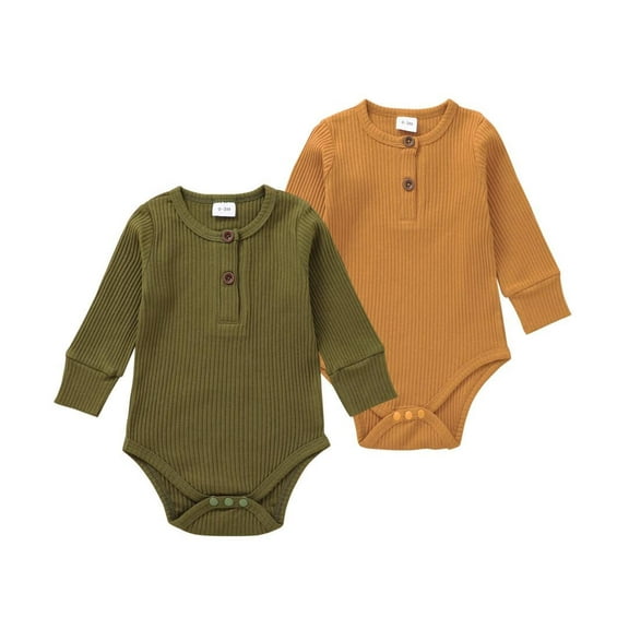 Baby Girl Boy 2 Pack Solid Long Sleeve Romper Bodysuit Clothes Green & Yellow 12-18 Months