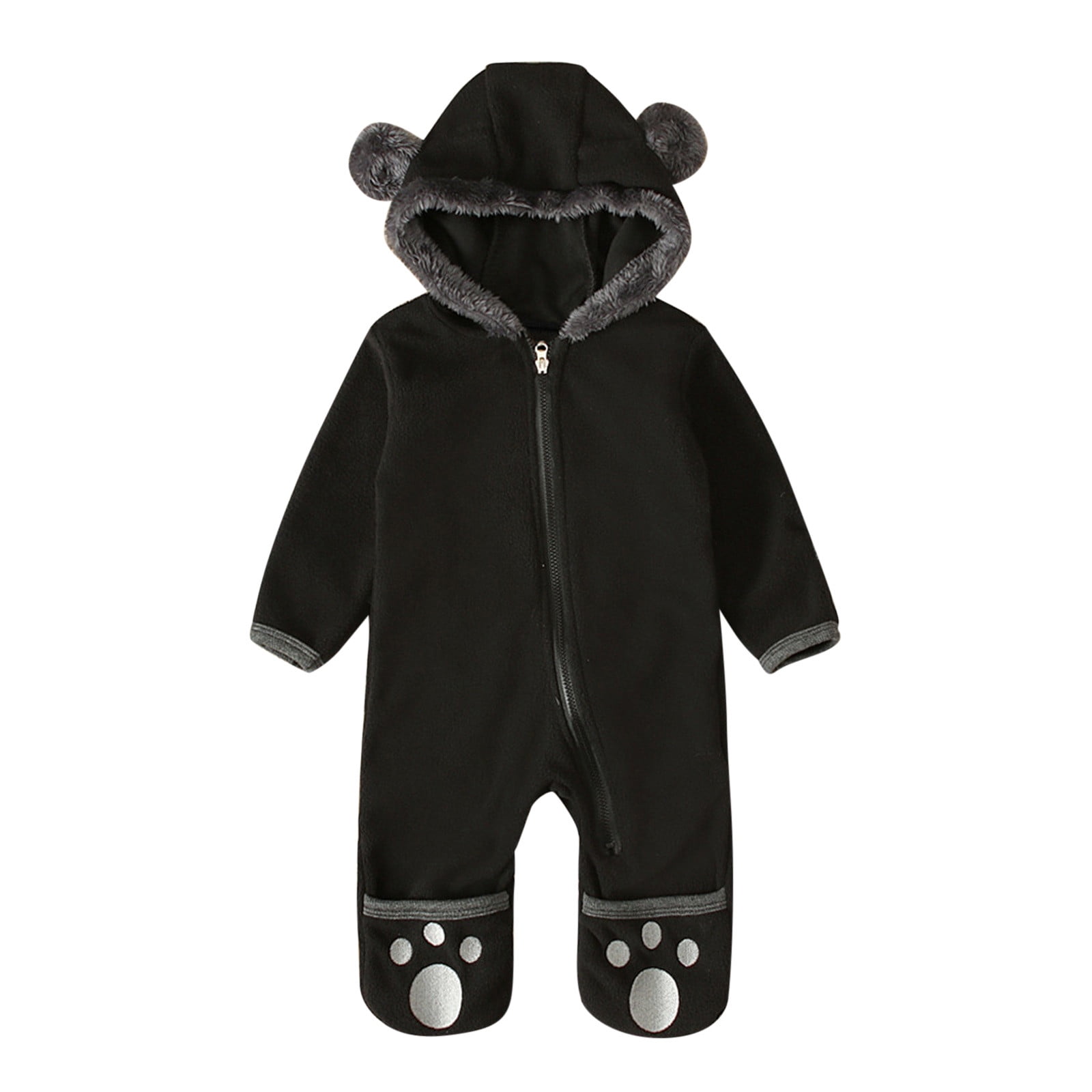 Baby Boys' Peach Bear Print Romper Set with Hat – 3-6 Months