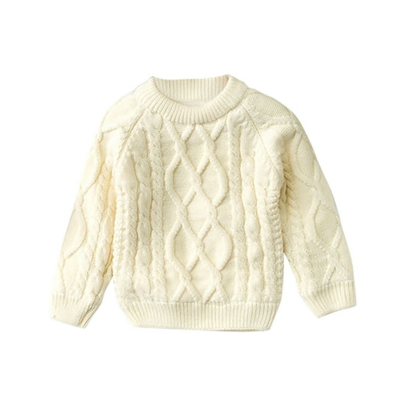 Baby Girl Boy Cable-Knit Sweater Round Neck Long Sleeve Pullover Fleece Lined Sweatshirt Warm Tops 6 Months to 10 Years (12 Months, Beige)