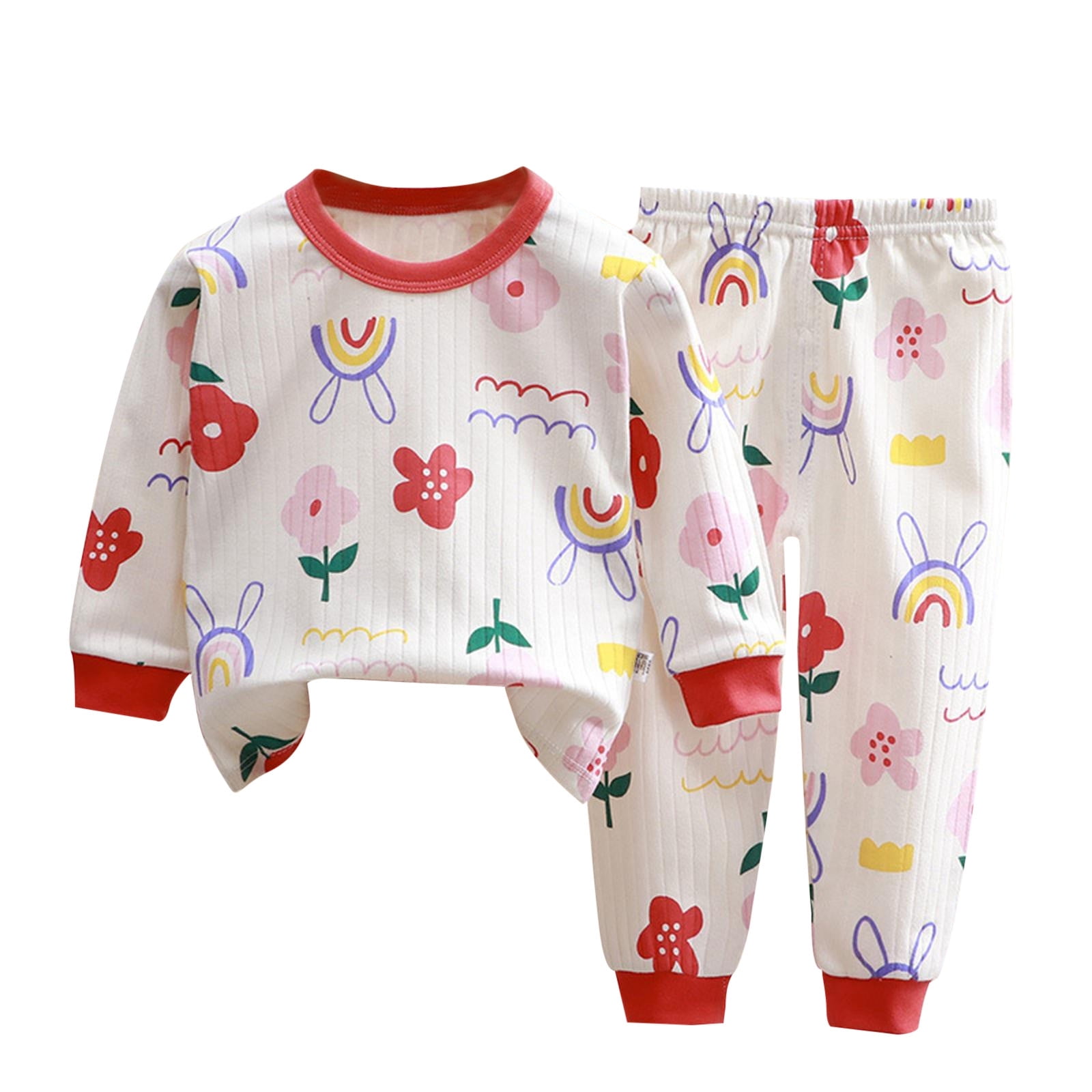 Baby Girl Boy Christmas Outfit Christmas Cartoon Prints Round Neck Long