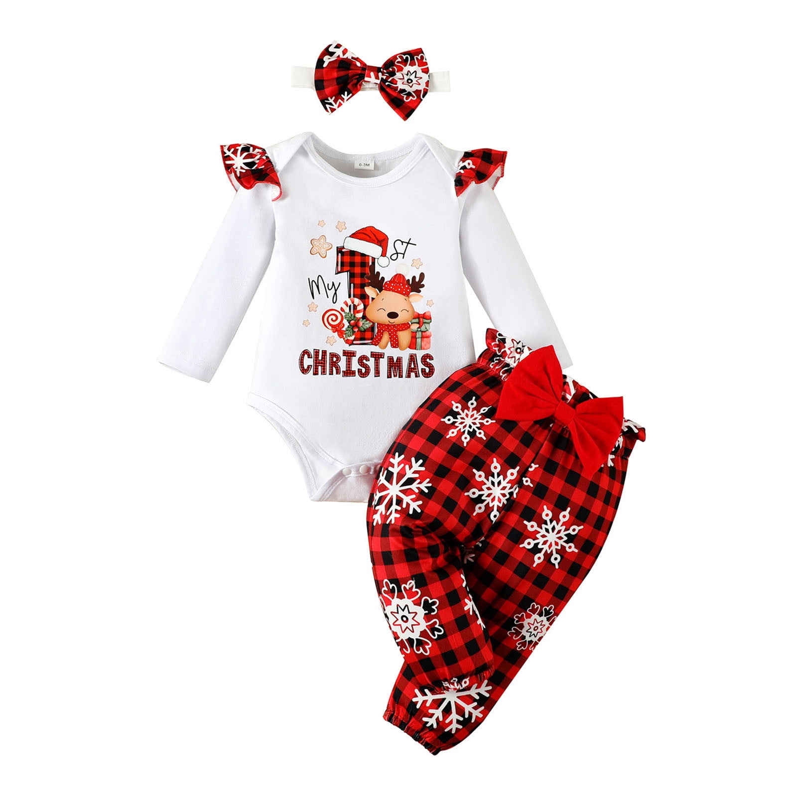 Newborn Toddler Baby Christmas Outfits Christmas Cartoon Prints Round