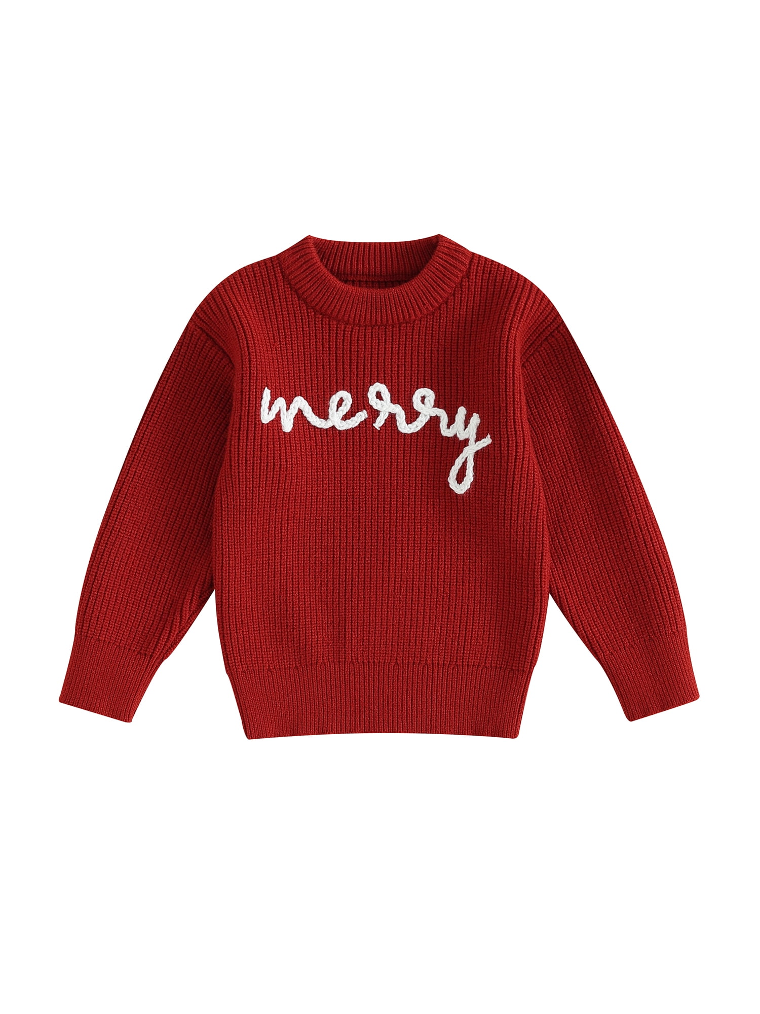 Baby Girl Boy Chunky Knit Sweater Merry Embroidery Long Sleeve Sweater