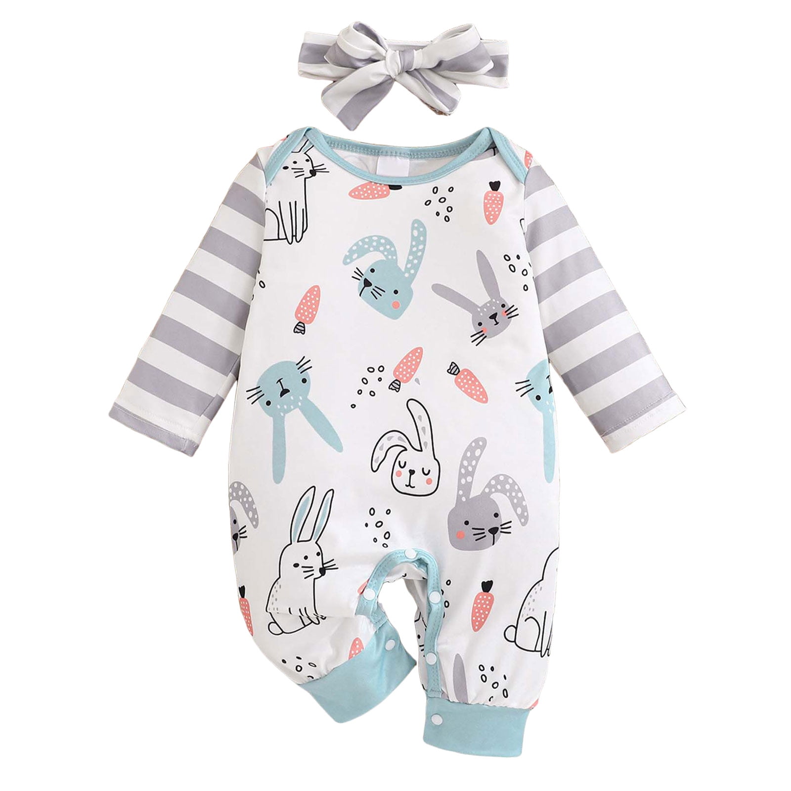 Baby Girl Boy Easter Clothes Long Sleeve Romper Rabbit Carrot Print ...