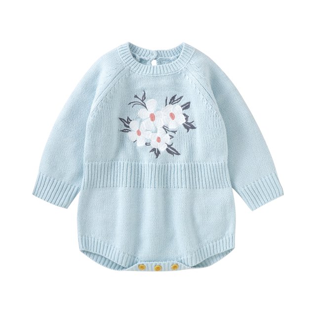 Baby Girl Boy Embroidery Flower Pattern Knit Sweater Romper Sweatshirt