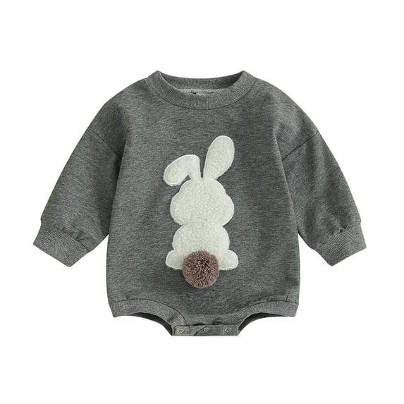 Baby Girl Boy Fall Sweatshirt Jumpsuit 6M 12M 18M 24M Fuzzy Bunny Embroidery Round Neck Long Sleeve Easter Rompers Toddler Clothing