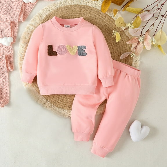 Baby Girl Boy Fall Winter Clothes Round Neck Letter Print Long Sleeve Sweatshirt 2PC Comfy Clothes Set for Child Girl Boy Boy 18-24 Months