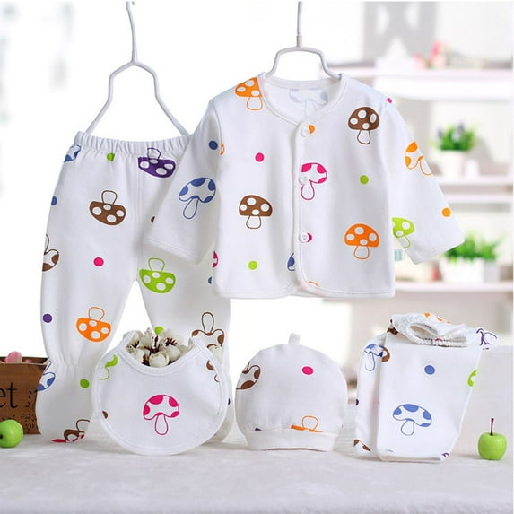 Baby Girl Boy Gift Sets Clothes 5 Pcs Cartoon Bib Crew Neck Long Sleeve Size 0-3M