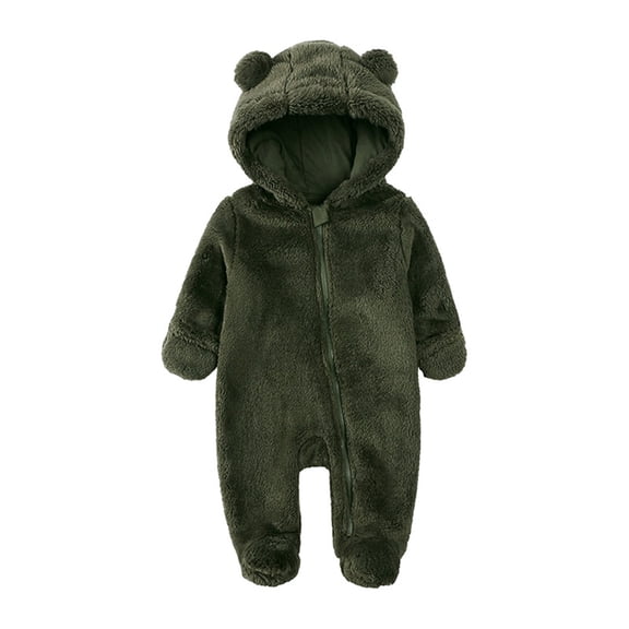 Baby Girl Boy Jumpsuit Hooded Bear Ear Snowsuit Long Sleeve Zipper Warm Outfits Winter Clothes for Kids 0-12 Months