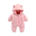 thumbnail image 1 of Baby Girl Boy Jumpsuit Hooded Cute Bear Ear Rompers Long Sleeve Warm Outfits Winter Outwear Outfits for Toddler Kids 9-12 Months, 1 of 8