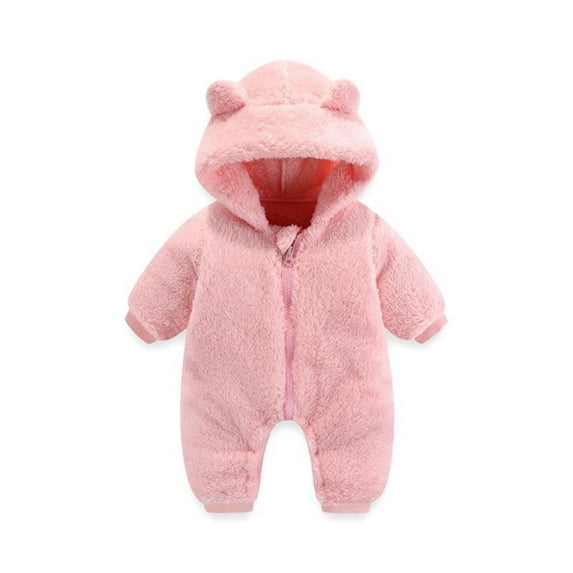 Baby Girl Boy Jumpsuit Hooded Cute Bear Ear Rompers Long Sleeve Warm Outfits Winter Outwear Outfits for Toddler Kids 9-12 Months