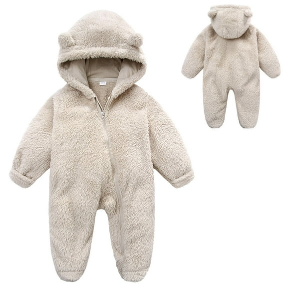 Baby Girl Boy Jumpsuit Hooded Cute Bear Ear Rompers Long Sleeve Zipper Warm Outfits Fall Winter Outfit Outwear for Toddler Kids 6-12 Months