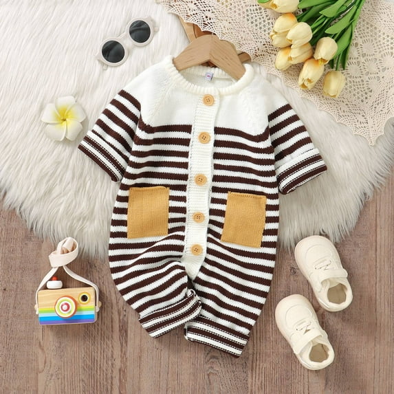 Baby Girl Boy Knitted Sweater Romper Jumpsuit Round Neck Long Sleeve Romper Jumpsuit Cute Cotton Baby Clothes Boys Girls Fall Outfits for Girls and Boys 3-6 Months