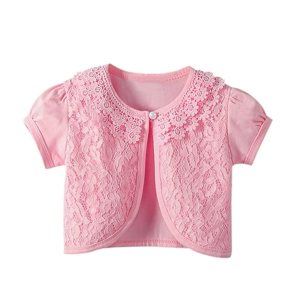 Baby Girl Boy Lace Short Sleeve Princess Bolero Cardigan Tops Size 150 Pink