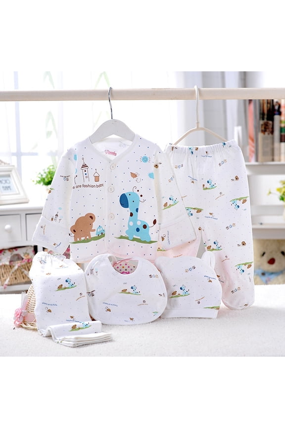 Baby Girl Boy Outfit Sets Clothes 5 Pcs Cartoon Bib Crew Neck Long Sleeve Size 0-3M