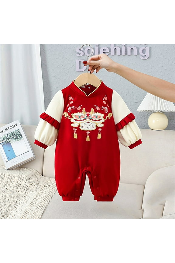 Baby Girl Boy Romper Cute Long Sleeve Spring Festival Print Chinese New Year Outfit Baby Girl Clothes Spring Baby Romper 3-6 Months
