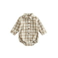 thumbnail image 1 of Baby Girl Boy Romper, Long Sleeve Lapel Neck Plaid Print Buttons Fall Short Romper, 1 of 7