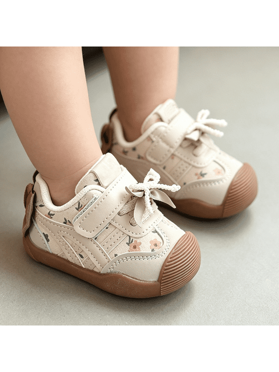 Baby Girl Boy Shoes with Bow, Infant Floral Walking Sneakers for Toddlers, Soft Non Slip First Walkers, Hook and Loop Baby Shoes