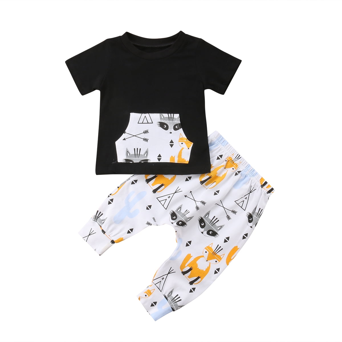 Baby Girl Boy Summer Clothes Fox Print Pockets T shirt Tops Long Newborn Infant Pants Outfits 2PCS Walmart