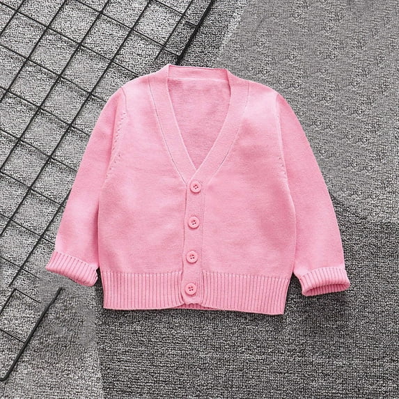 Baby Girl Boy Toddler Pullover Sweatshirt Tops Children's Casual Solid Color Loose Button Long Sleeved V-neck Top/shirt Pink 12-18 Months
