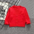 thumbnail image 1 of Baby Girl Boy Toddler Pullover Sweatshirt Tops Children's Casual Solid Color Loose Button Long Sleeved V-neck Top/shirt Red 7-8 Years, 1 of 4