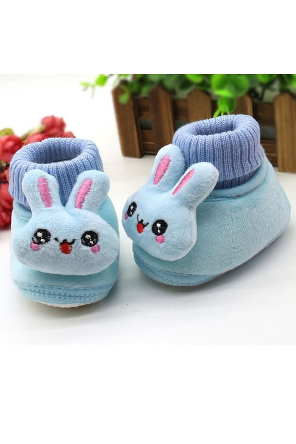 Baby Girl Boy Warm Crib Shoes Newborn Soft Sole Cartoon Booties First Walkers, Blue
