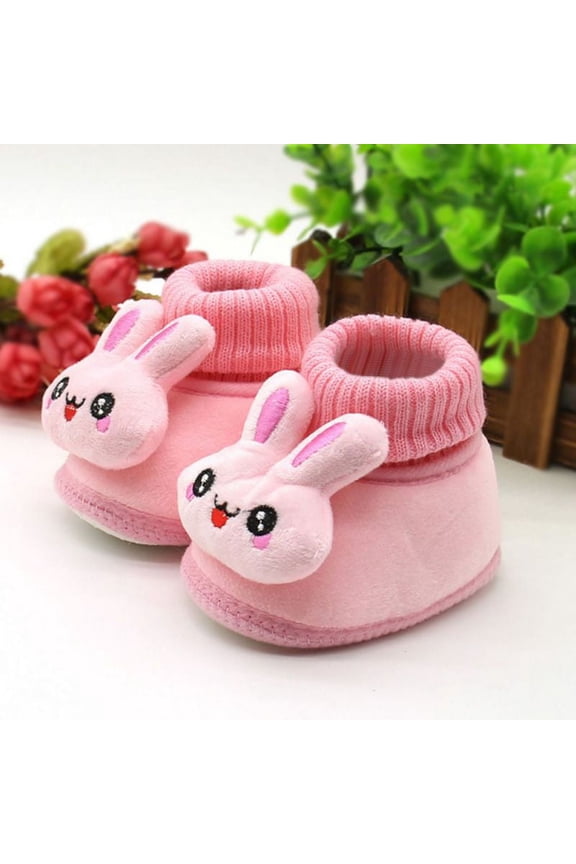 Baby Girl Boy Warm Crib Shoes Newborn Soft Sole Cartoon Booties First Walkers, Pink