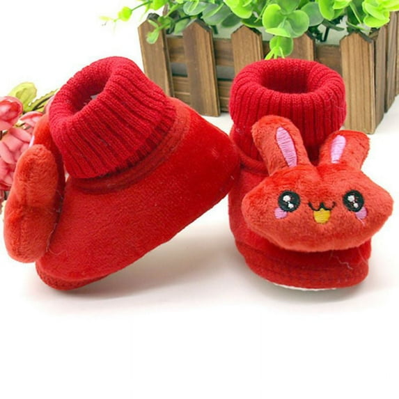 Baby Girl Boy Warm Crib Shoes Newborn Soft Sole Cartoon Booties First Walkers, Red