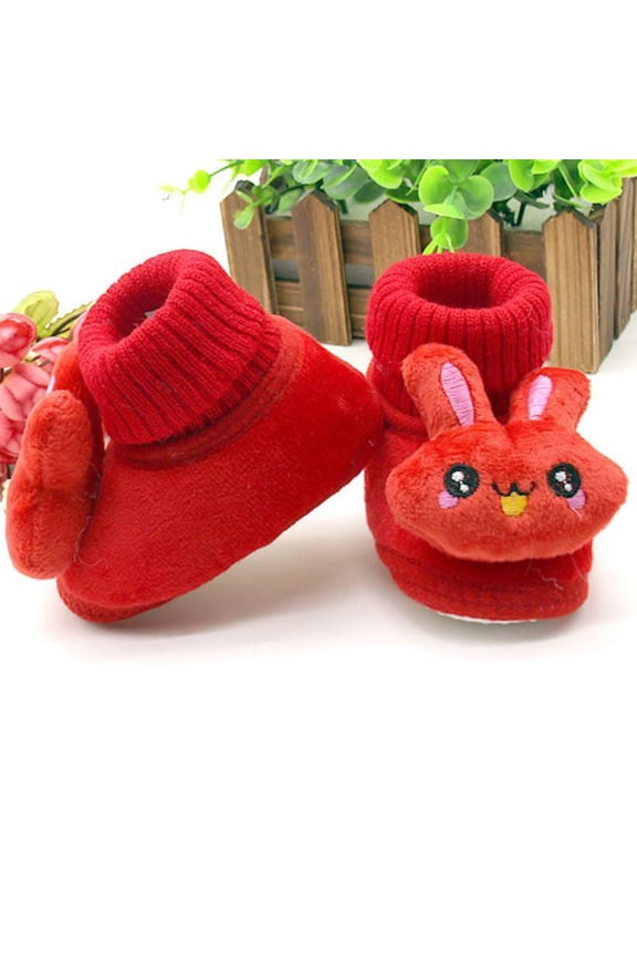 Baby Girl Boy Warm Crib Shoes Newborn Soft Sole Cartoon Booties First Walkers, Red