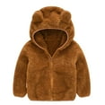 thumbnail image 1 of Baby Girl Boy Winter Coats Solid Color Plush Cute Bear Ears Hooded Winter Thick Jacket Toddler Infant Cardigan (18-24 Months, Brown), 1 of 6