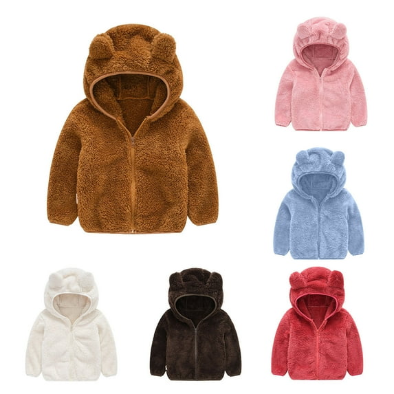 ZyeKqe Baby Girls Boys Winter Coats Solid Fleece Warm Outwear Cute Bear Ears Hooded Jacket Toddler Infant Zip up Cardigans