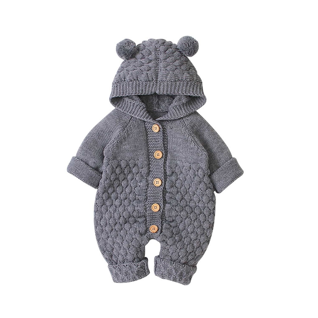 Baby Girl Boy Winter Warm Coat Knit Outwear Hooded Jumpsuit Cat And