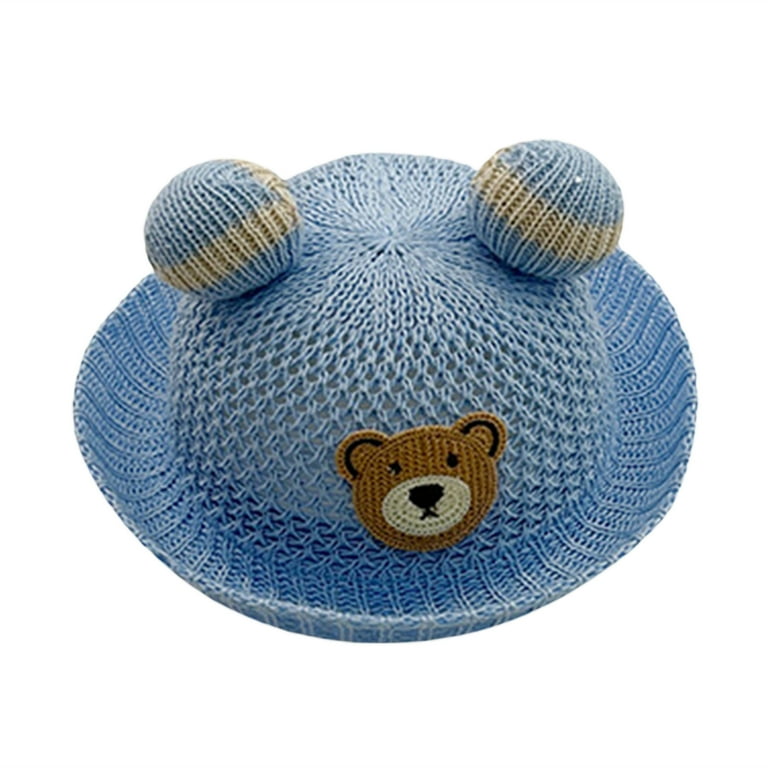 Baby Girl Boys Straw Hat Cartoon Bear Sun Protection Caps Beach