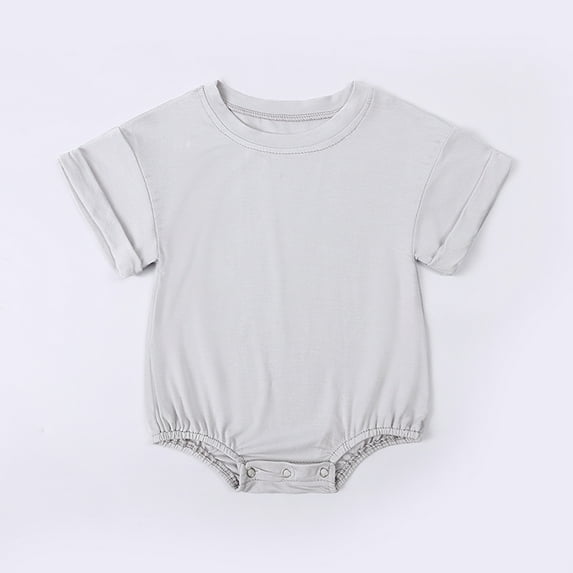Baby Girl Bubble Romper Baby Summer Solid Short Sleeve Bodysuits Casual Soft Breathable Romper Playwear Baby Boy Bubble Romper Light Gray 18 Months-24 Months