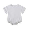 thumbnail image 1 of Baby Girl Bubble Romper Baby Summer Solid Short Sleeve Bodysuits Casual Soft Breathable Romper Playwear Toddler Romper Light Gray 18 Months-24 Months, 1 of 7