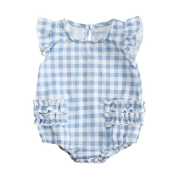 Baby Girl Bubble Romper Toddler Girls Summer Plaid Print Romper Soft Breathable Sleeveless Jumpsuit with Snap Buttons Toddler Romper Blue 0 Months-3 Months